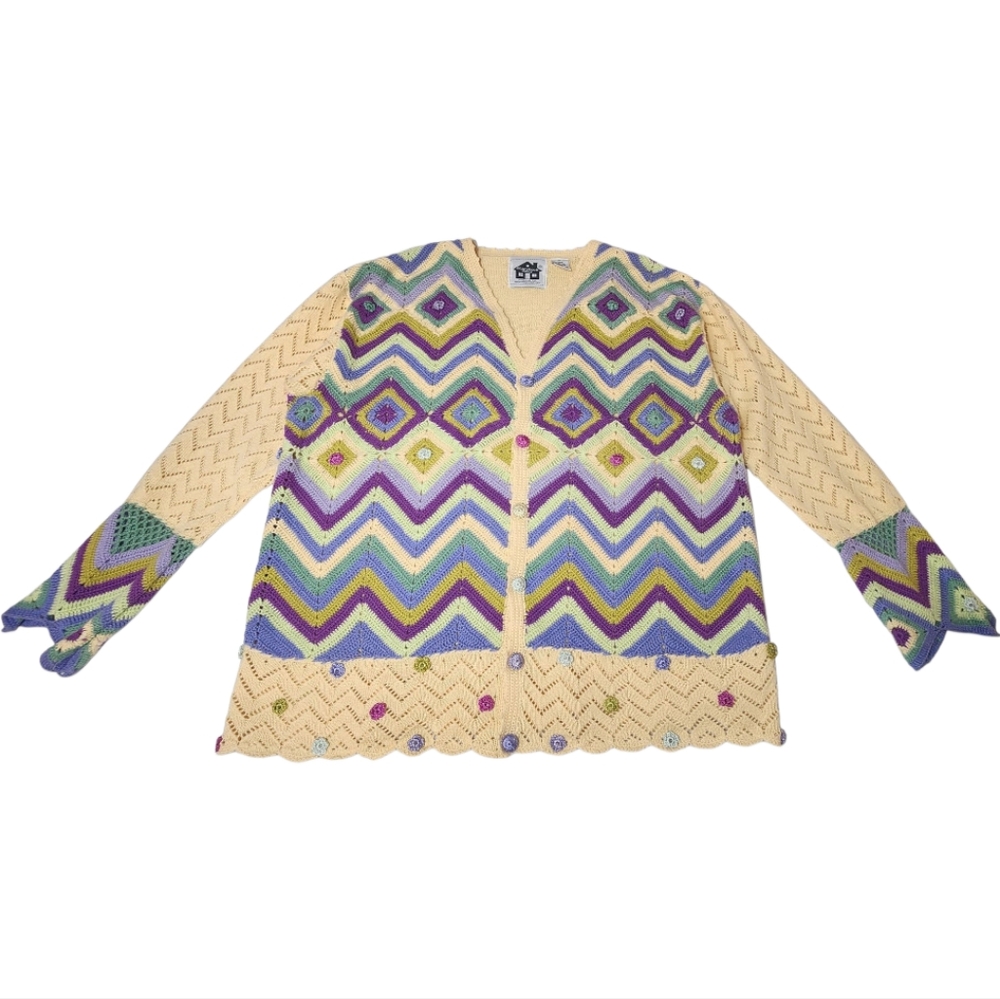 Storybook Knits Multicolor Zigzag Crochet Cardigan Sweater